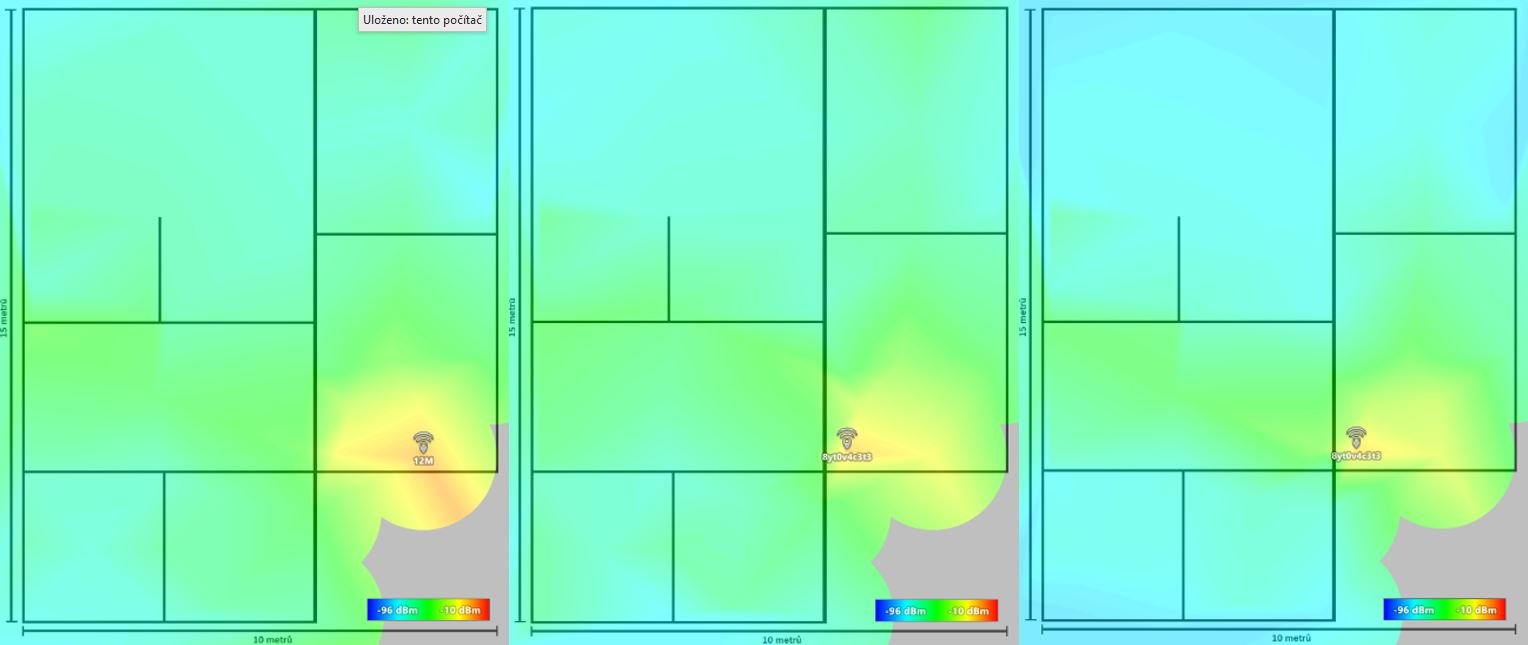 Mapy intenzity Wi-Fi signálu v 1. patře kanceláře
