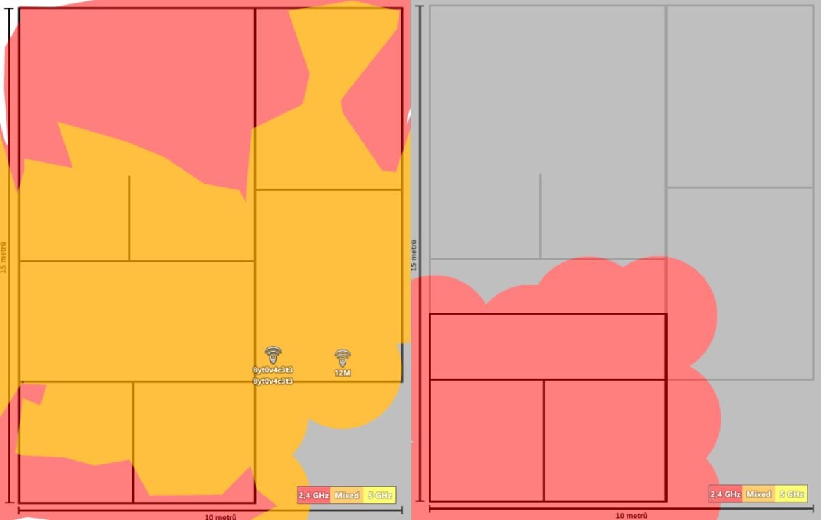 Mapy pokrytí signálu obou kmitočtů v prostorách kanceláře