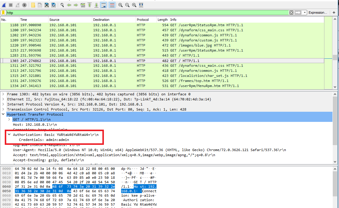 Zachycená přenášená data pomocí snifferu Wireshark Zachycená přenášená data pomocí snifferu Wireshark