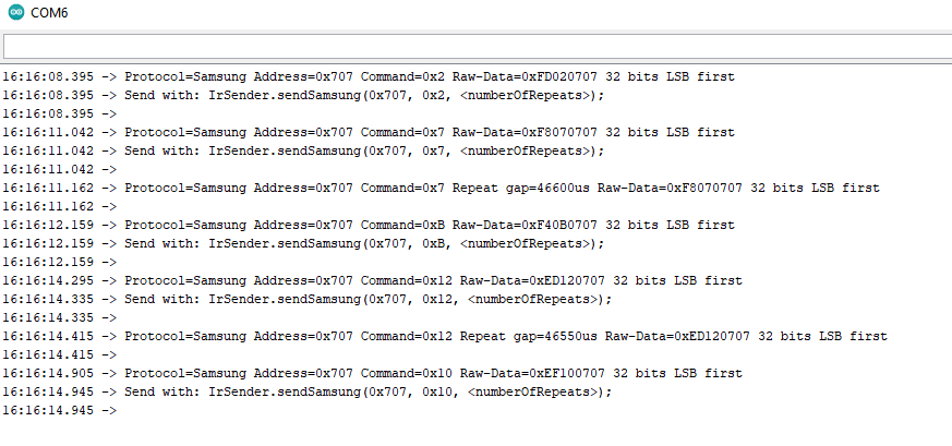 IR Arduino Serial Monitor