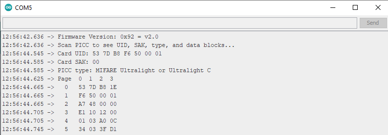 Ultralight NFC Arduino Serial Monitor