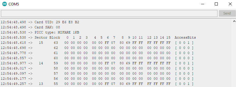 Mifare Classic NFC Arduino Serial Monitor