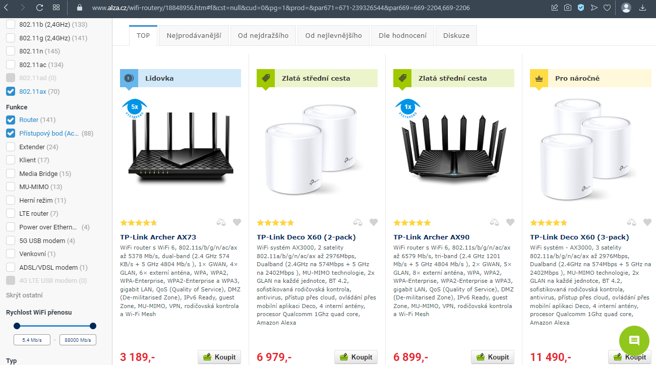 Nabídka směrovačů na předním českém eshopu Nabídka směrovačů na předním českém eshopu