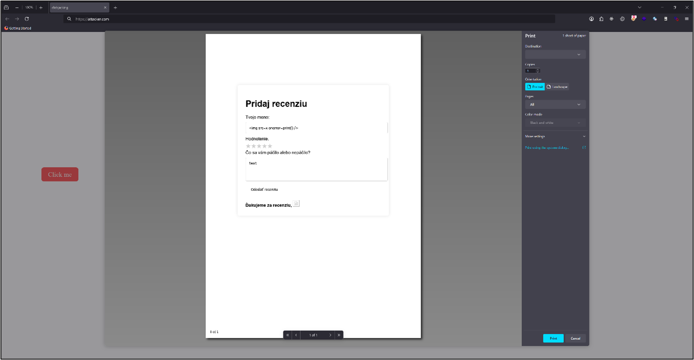 Kombinácia clickjackingu a XSS Kombinácia clickjackingu a XSS
