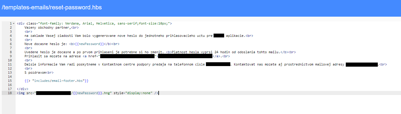 Upravená šablóna emailu pre obnovenie hesla Upravená šablóna emailu pre obnovenie hesla