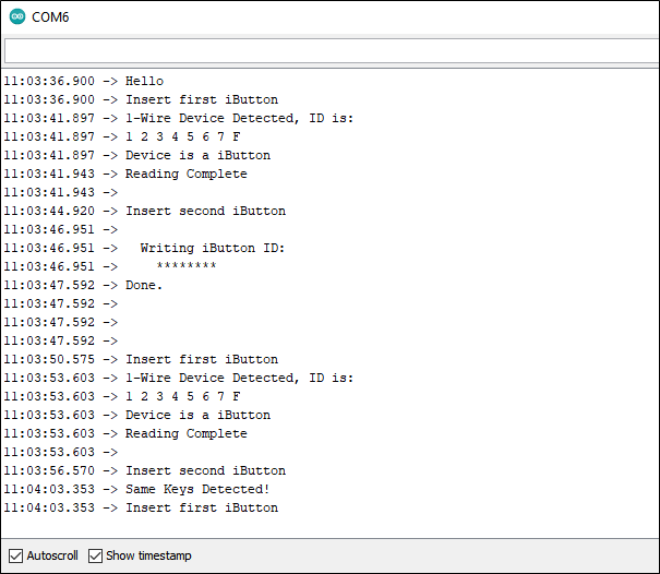 iButton Arduino Serial Monitor