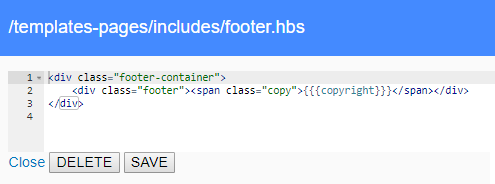 Editácia šablóny footer.hbs Editácia šablóny footer.hbs