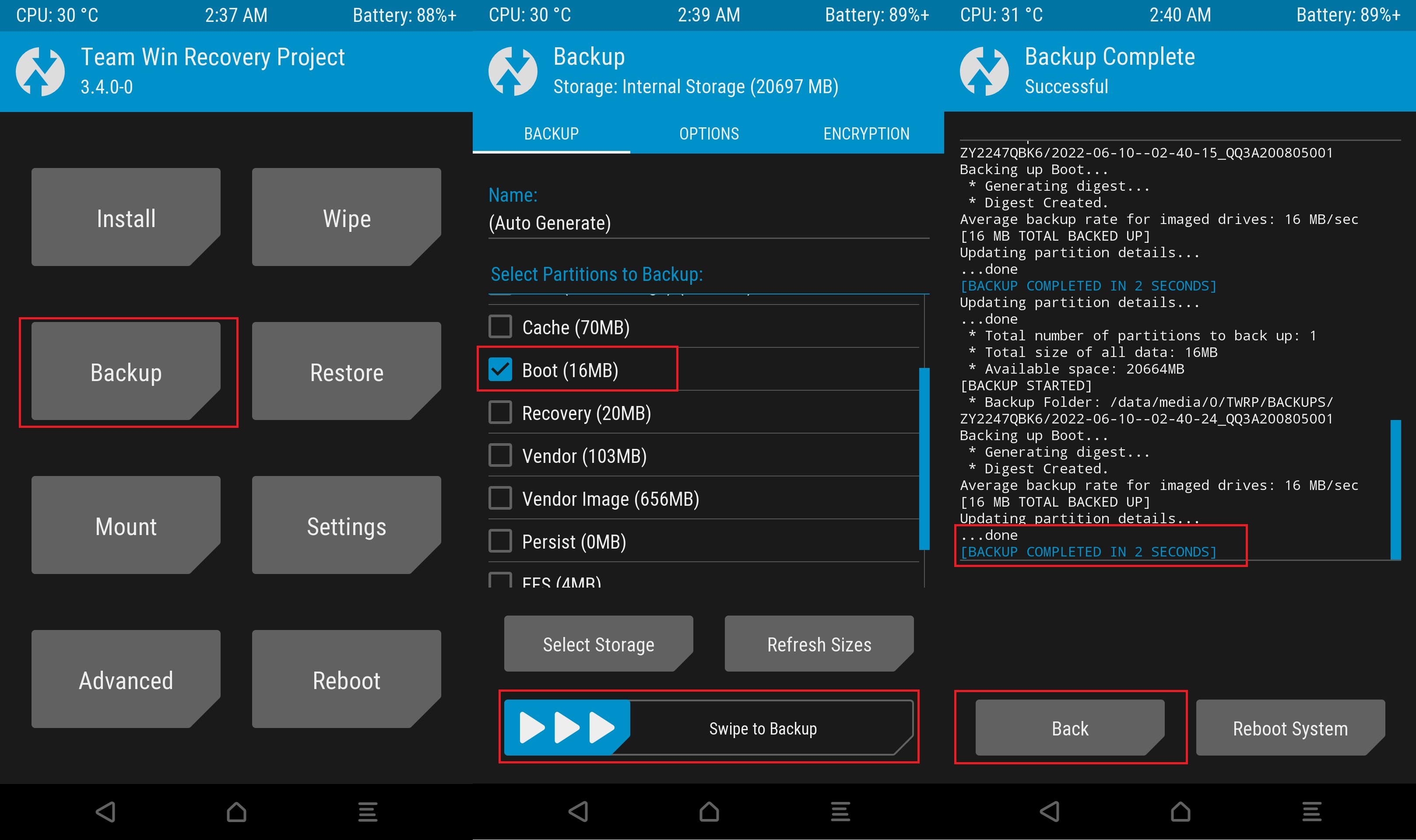 Backup kroky v Custom Recovery TWRP Backup kroky v Custom Recovery TWRP
