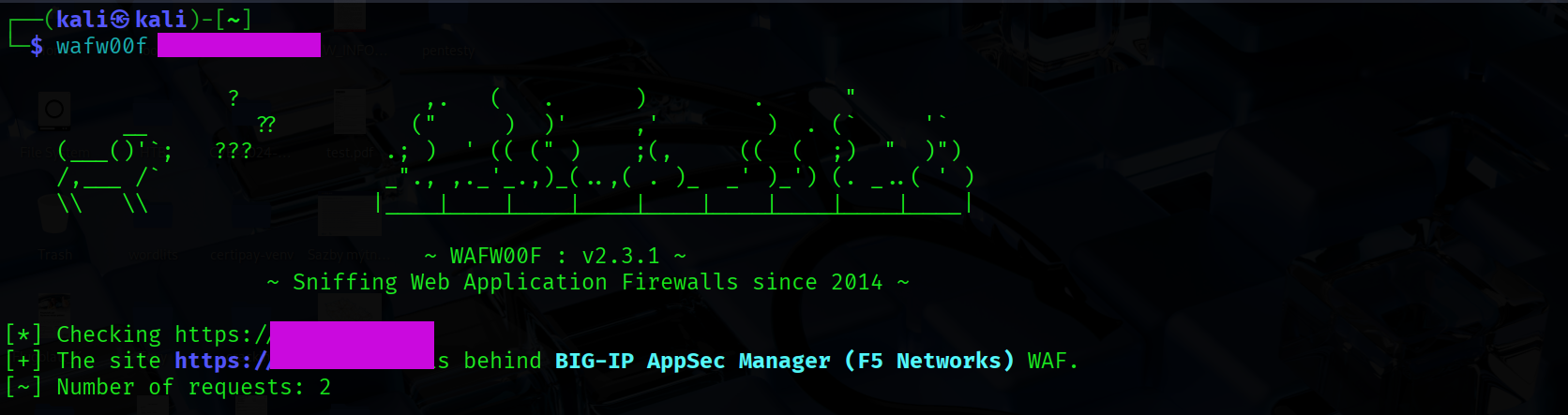 Výstup z nástroja wafw00f