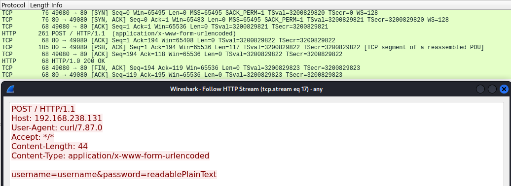 Ukážka zachytenej nešifrovanej komunikácie v programe Wireshark Ukážka zachytenej nešifrovanej komunikácie v programe Wireshark